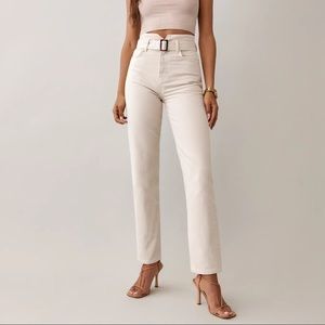 Reformation Cynthia Belted High Rise Straight Jeans